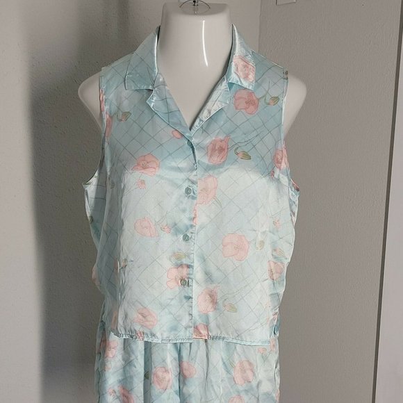 Kim Rogers Intimates Top & Shorts 2 Piece Pajama Set ~ Sz L ~ Blue ~ Floral - Picture 3 of 5